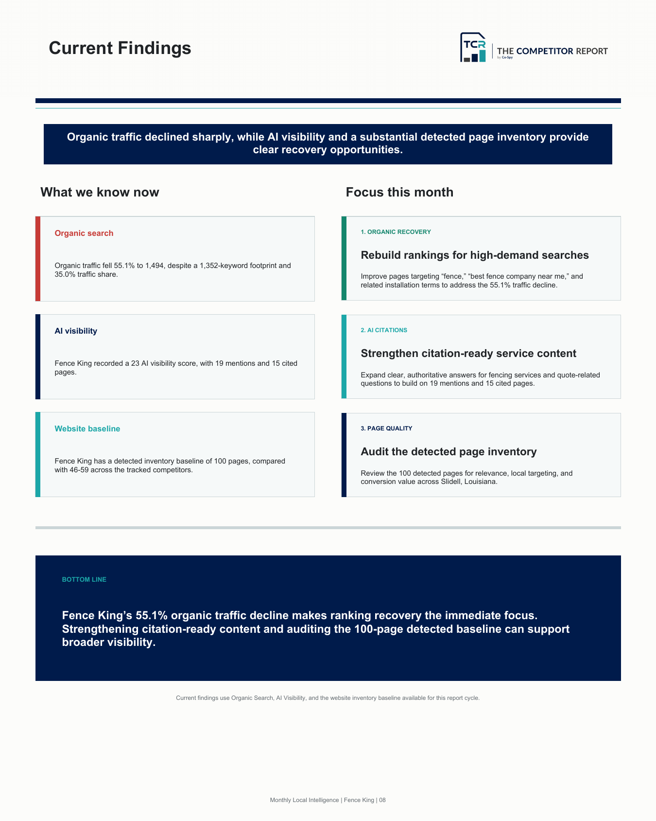 Current Findings and next steps sample report page